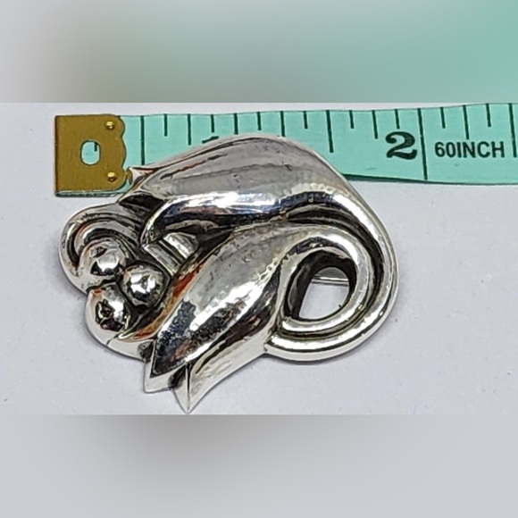 Vintage Georg Jensen Sterling Silver Brooch Tulip Flower Denmark 100C Pin Large - Picture 3 of 7
